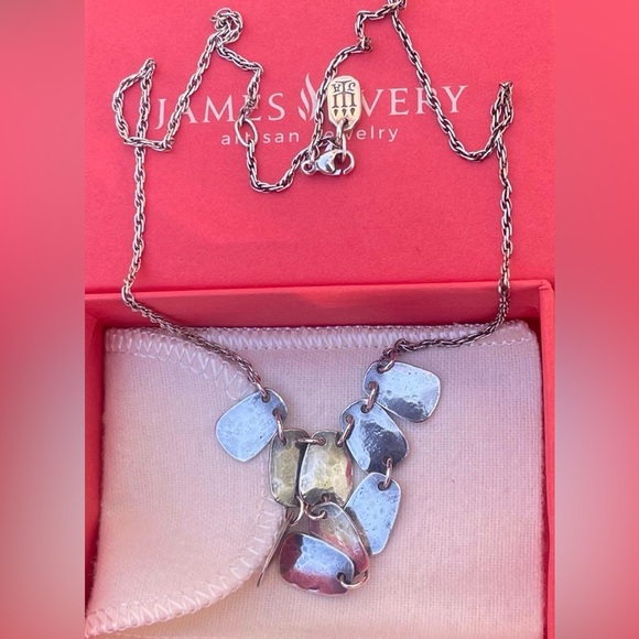 James Avery Retired Hammered Square link drop sterling silver necklace - Picture 4 of 6